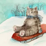 Kitty On Sled